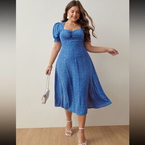 Elegant Blue Midi Dress with Flattering Fit